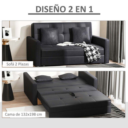 2-Seater Sofa Bed Upholstered in Cotton with 2 Detachable Cushions Armrests and Storage Base Modern Double Sofa for Living Room Office 152x101x81 cm Charcoal Gray