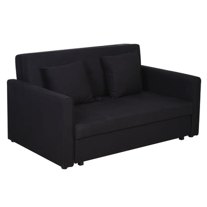 2-Seater Sofa Bed Upholstered in Cotton with 2 Detachable Cushions Armrests and Storage Base Modern Double Sofa for Living Room Office 152x101x81 cm Charcoal Gray
