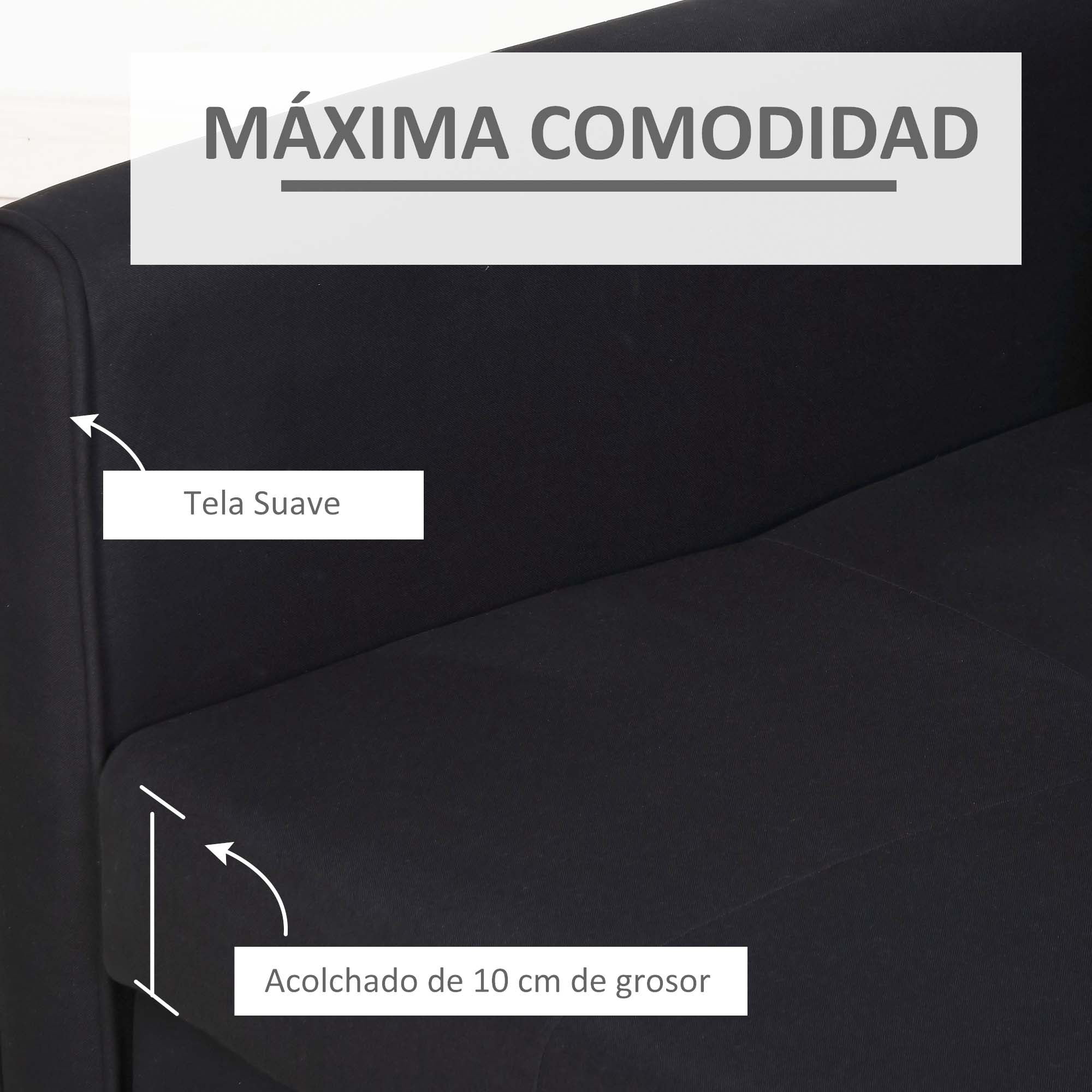 2-Seater Sofa Bed Upholstered in Cotton with 2 Detachable Cushions Armrests and Storage Base Modern Double Sofa for Living Room Office 152x101x81 cm Charcoal Gray