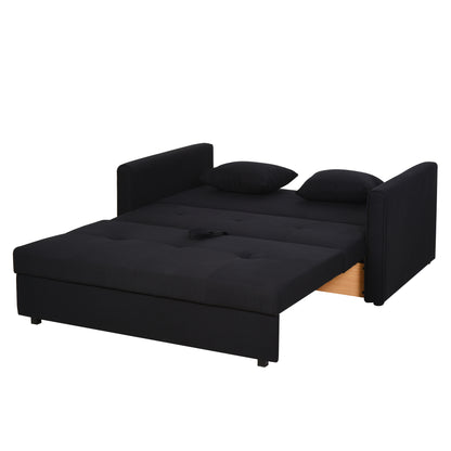 2-Seater Sofa Bed Upholstered in Cotton with 2 Detachable Cushions Armrests and Storage Base Modern Double Sofa for Living Room Office 152x101x81 cm Charcoal Gray