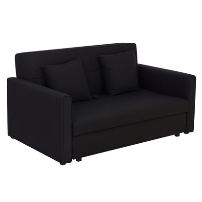 2-Seater Sofa Bed Upholstered in Cotton with 2 Detachable Cushions Armrests and Storage Base Modern Double Sofa for Living Room Office 152x101x81 cm Charcoal Gray