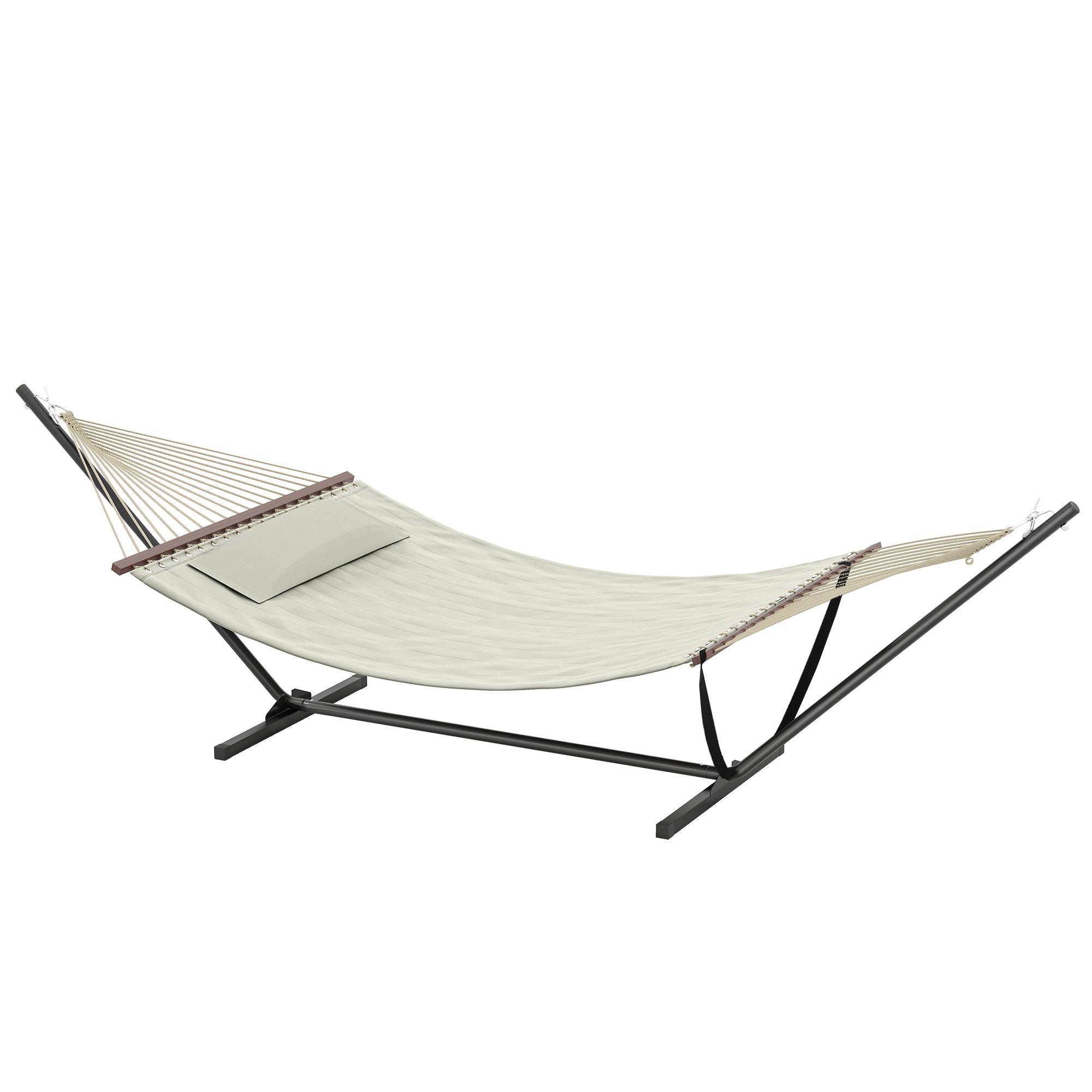 Freestanding Hammock with Pillow and Steel Stand, Spread Bars — Cream