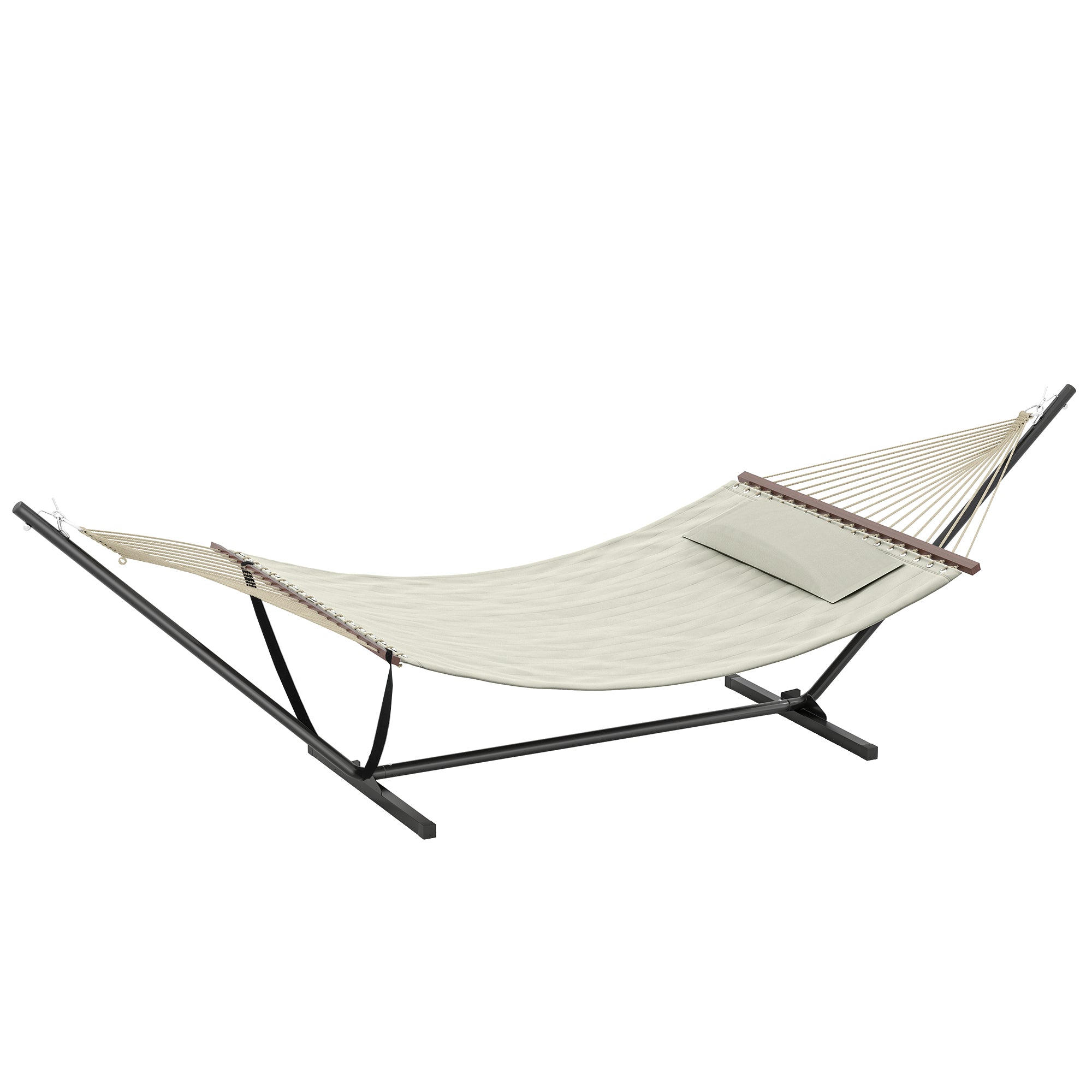 Freestanding Hammock with Pillow and Steel Stand, Spread Bars — Cream