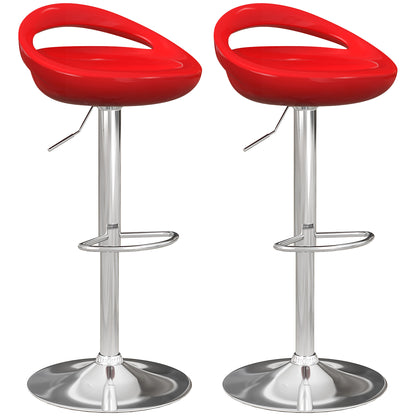 Set of 2 High Bar Stools, 360° Swivel Stools, with Backrest and Footrest, Adjustable Height, Steel Base, for Dining Room and Kitchen, 46x41x76-96cm, Red