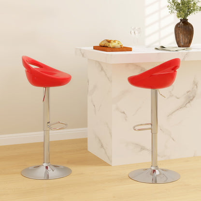 Set of 2 High Bar Stools, 360° Swivel Stools, with Backrest and Footrest, Adjustable Height, Steel Base, for Dining Room and Kitchen, 46x41x76-96cm, Red