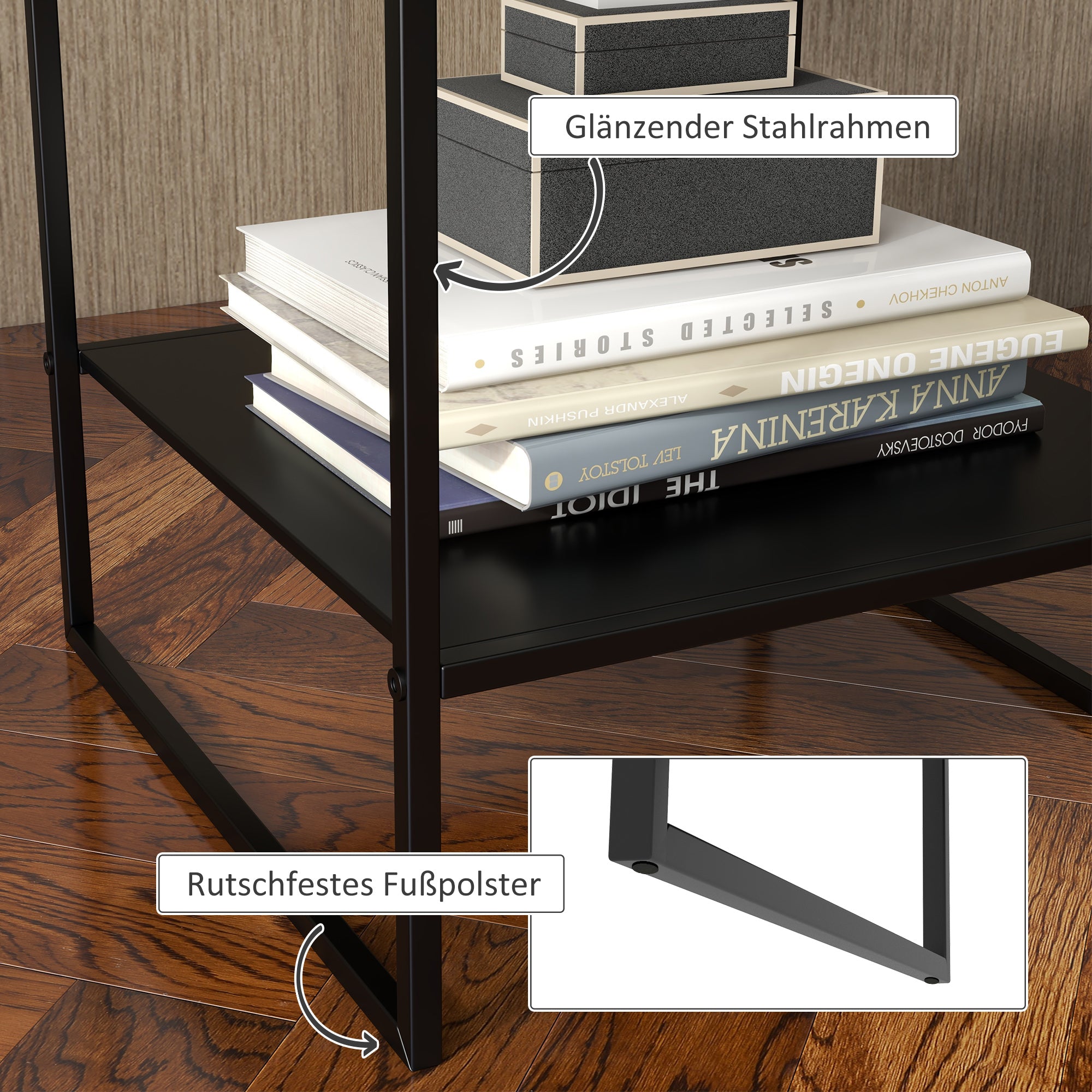 Side Table Coffee Table with Storage, Coffee Table with Steel Frame, Nightstand for Living Room, Bedroom, Black, 40 x 40 x 45 cm