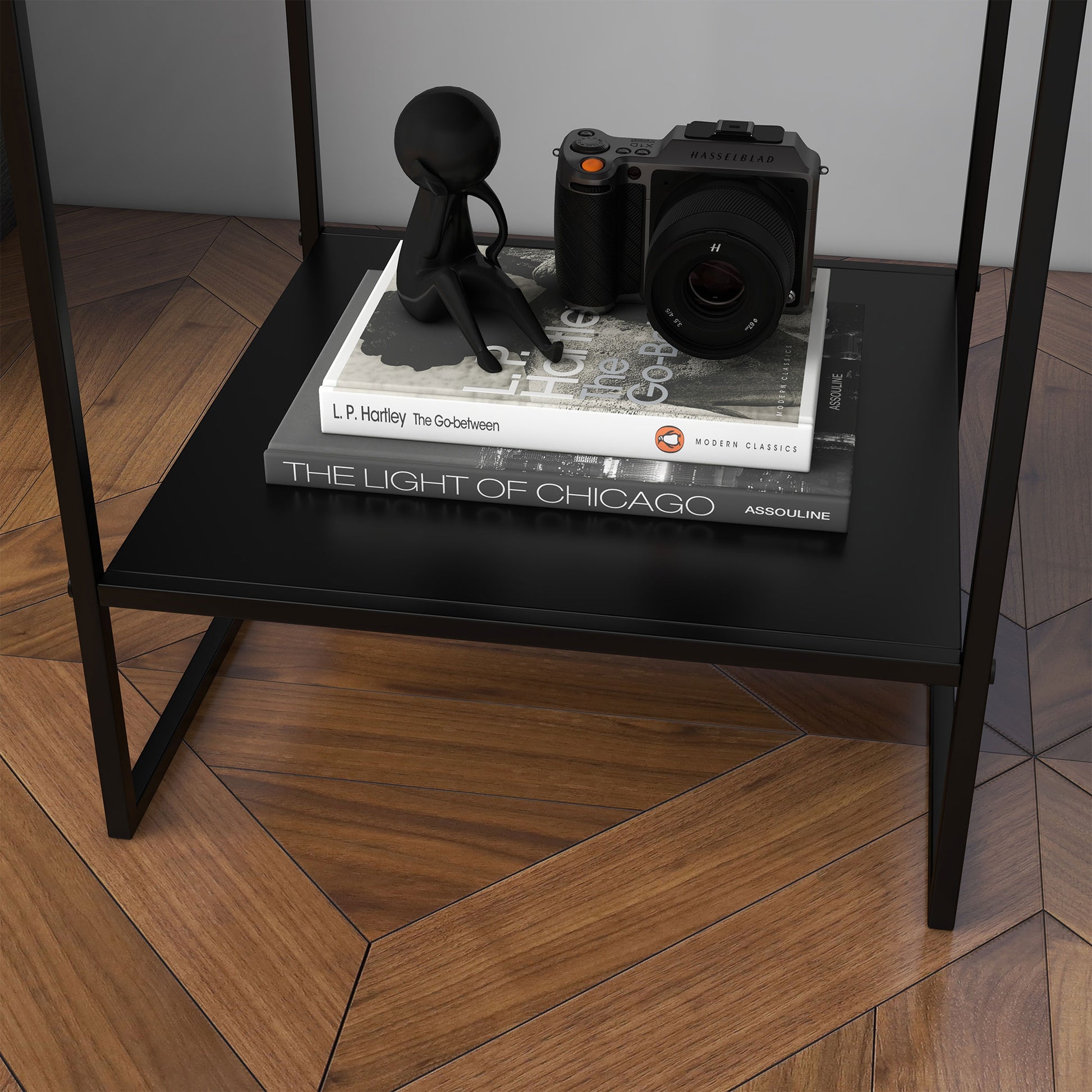 Side Table Coffee Table with Storage, Coffee Table with Steel Frame, Nightstand for Living Room, Bedroom, Black, 40 x 40 x 45 cm