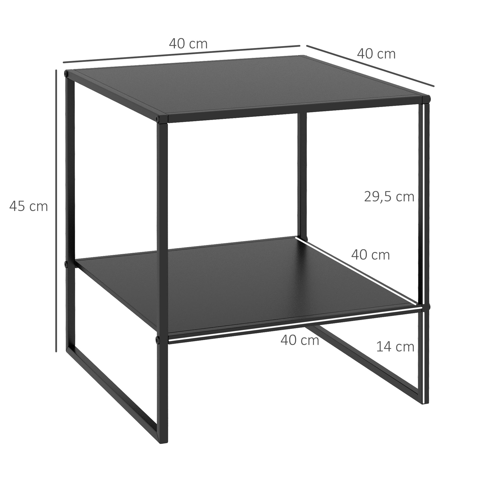 Side Table Coffee Table with Storage, Coffee Table with Steel Frame, Nightstand for Living Room, Bedroom, Black, 40 x 40 x 45 cm