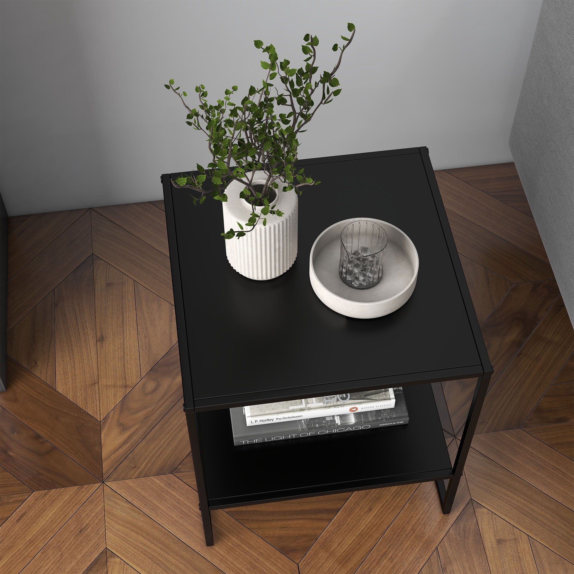 Side Table Coffee Table with Storage, Coffee Table with Steel Frame, Nightstand for Living Room, Bedroom, Black, 40 x 40 x 45 cm
