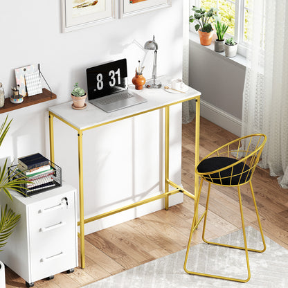 Rectangular High Bar Table with Marble Effect Top and Steel Frame, for Dining Room and Kitchen, 100 x 40 x 107 cm, Gold