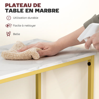 Rectangular High Bar Table with Marble Effect Top and Steel Frame, for Dining Room and Kitchen, 100 x 40 x 107 cm, Gold