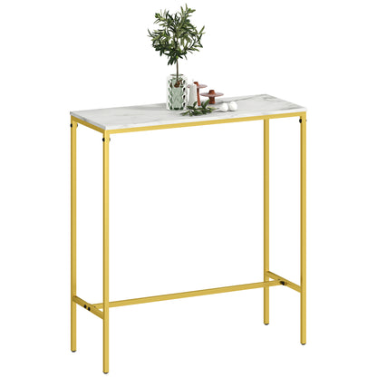 Rectangular High Bar Table with Marble Effect Top and Steel Frame, for Dining Room and Kitchen, 100 x 40 x 107 cm, Gold