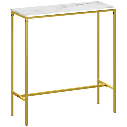 Rectangular High Bar Table with Marble Effect Top and Steel Frame, for Dining Room and Kitchen, 100 x 40 x 107 cm, Gold