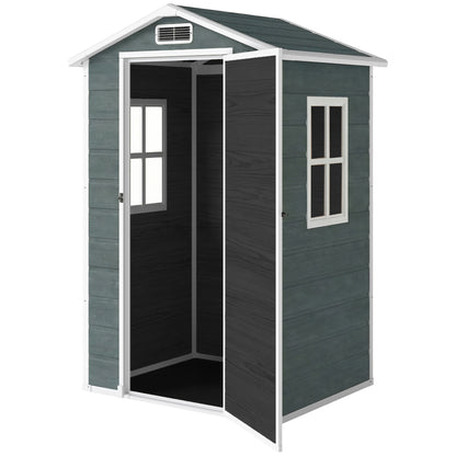 Wood-Effect Resin Garden Shed with Floor & Window, 128 x 104 x 196 cm (50.4 x 40.9 x 77.2 in) — Weathered Gray