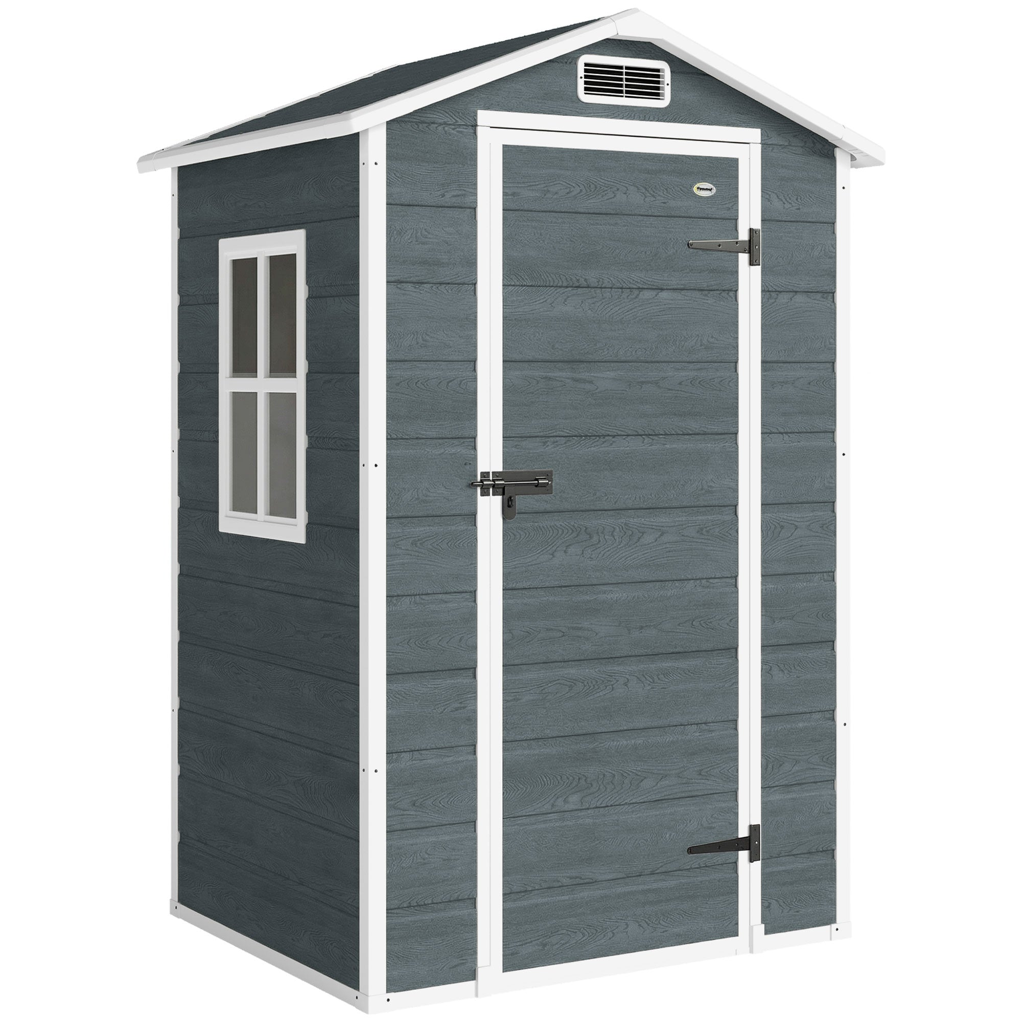 Wood-Effect Resin Garden Shed with Floor & Window, 128 x 104 x 196 cm (50.4 x 40.9 x 77.2 in) — Weathered Gray