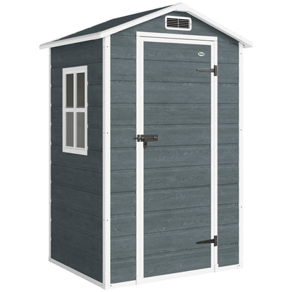 Wood-Effect Resin Garden Shed with Floor & Window, 128 x 104 x 196 cm (50.4 x 40.9 x 77.2 in) — Weathered Gray