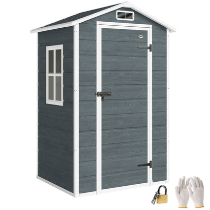 Wood-Effect Resin Garden Shed with Floor & Window, 128 x 104 x 196 cm (50.4 x 40.9 x 77.2 in) — Weathered Gray