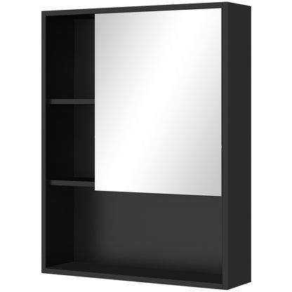 Bathroom Mirror Cabinet with Adjustable Shelves, Wall Mounted Bathroom Cabinet with Space-Saving Door, 60x15x76 cm, Black