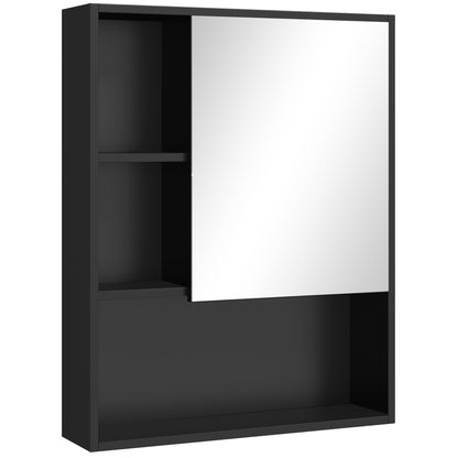 Bathroom Mirror Cabinet with Adjustable Shelves, Wall Mounted Bathroom Cabinet with Space-Saving Door, 60x15x76 cm, Black