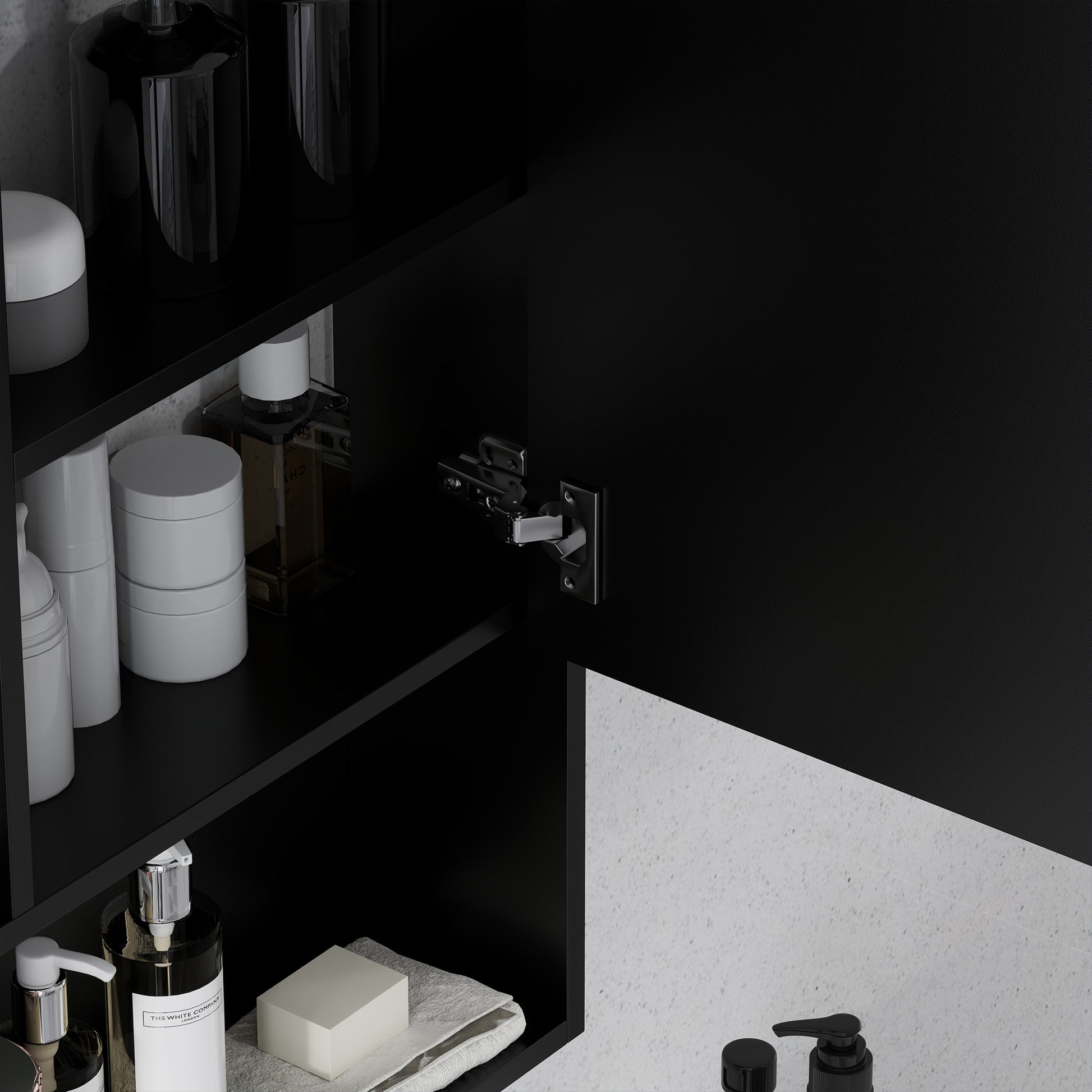 Bathroom Mirror Cabinet with Adjustable Shelves, Wall Mounted Bathroom Cabinet with Space-Saving Door, 60x15x76 cm, Black