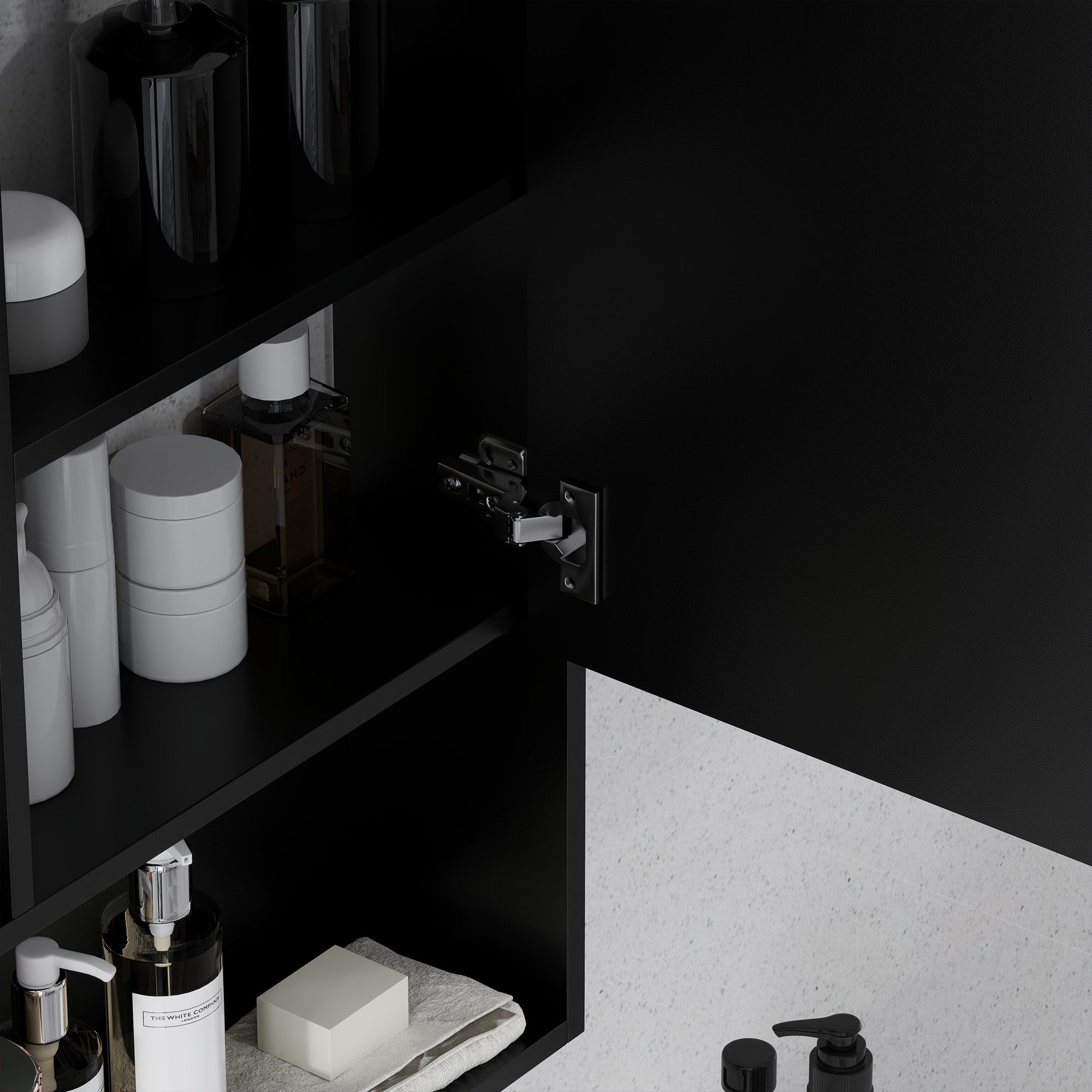 Bathroom Mirror Cabinet with Adjustable Shelves, Wall Mounted Bathroom Cabinet with Space-Saving Door, 60x15x76 cm, Black