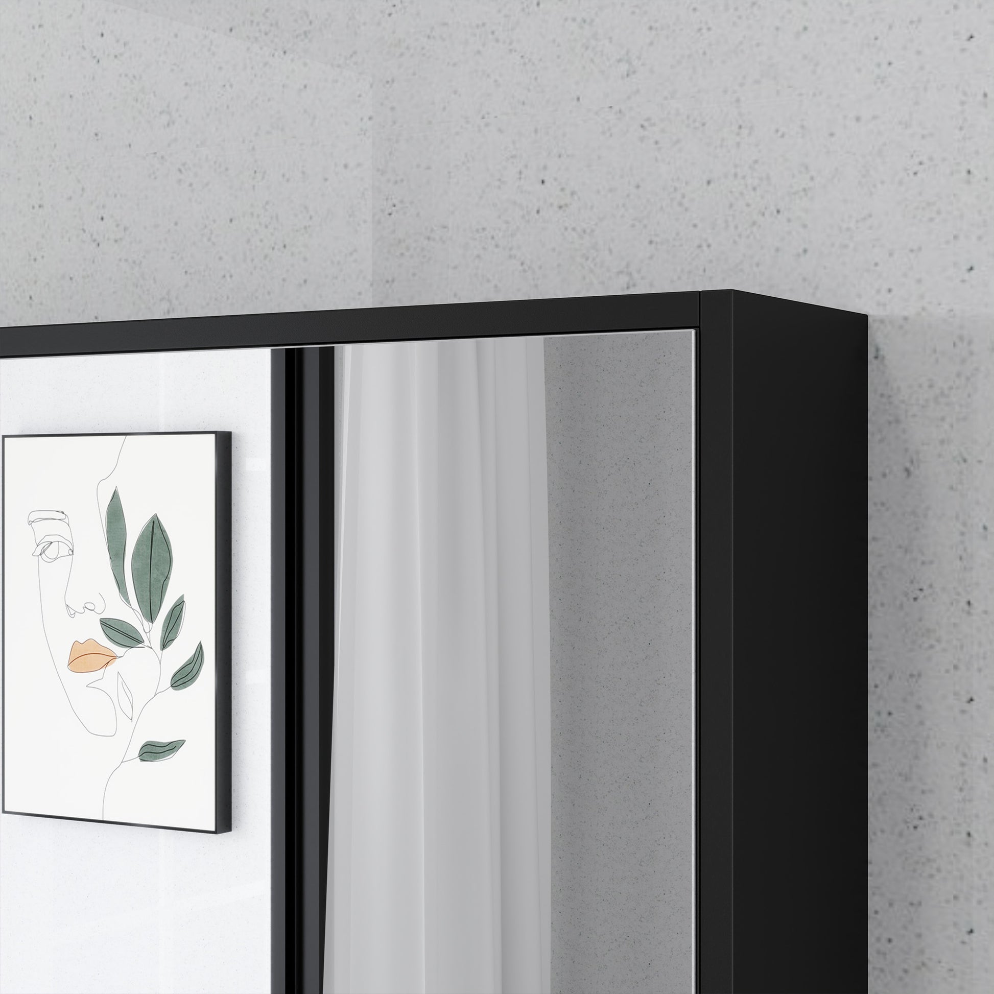 Bathroom Mirror Cabinet with Adjustable Shelves, Wall Mounted Bathroom Cabinet with Space-Saving Door, 60x15x76 cm, Black