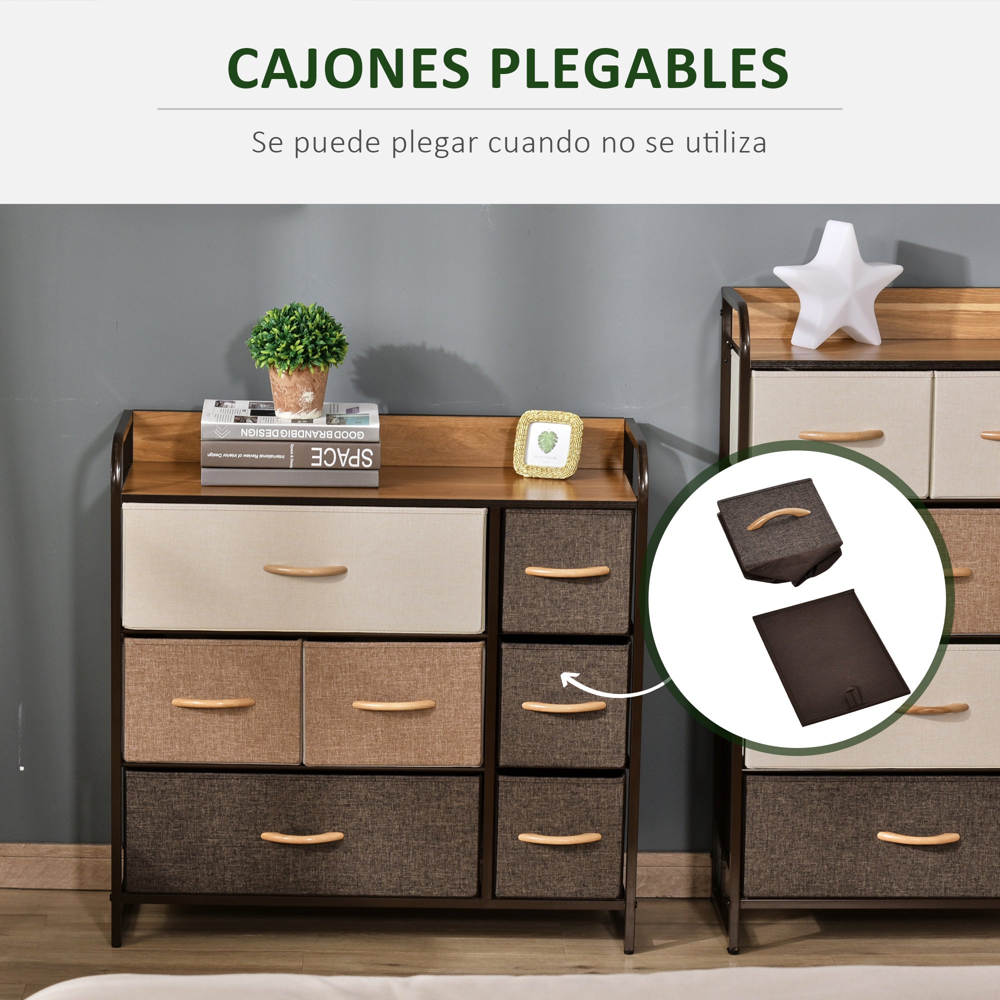 Fabric Dresser with 7 Foldable Drawers Wooden Top and Metal Frame for Bedroom Living Room 80x29x78.5 cm Multicolor