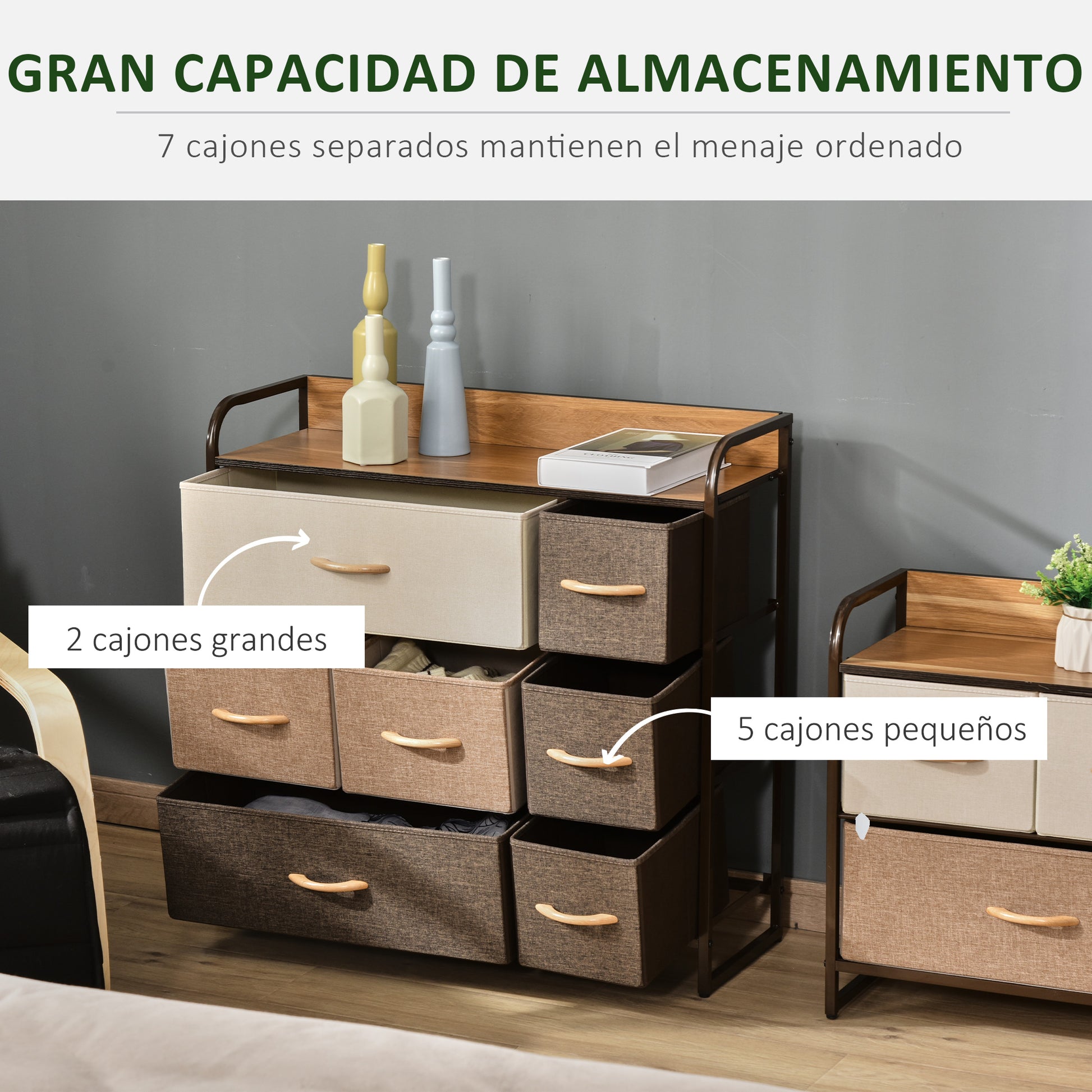 Fabric Dresser with 7 Foldable Drawers Wooden Top and Metal Frame for Bedroom Living Room 80x29x78.5 cm Multicolor
