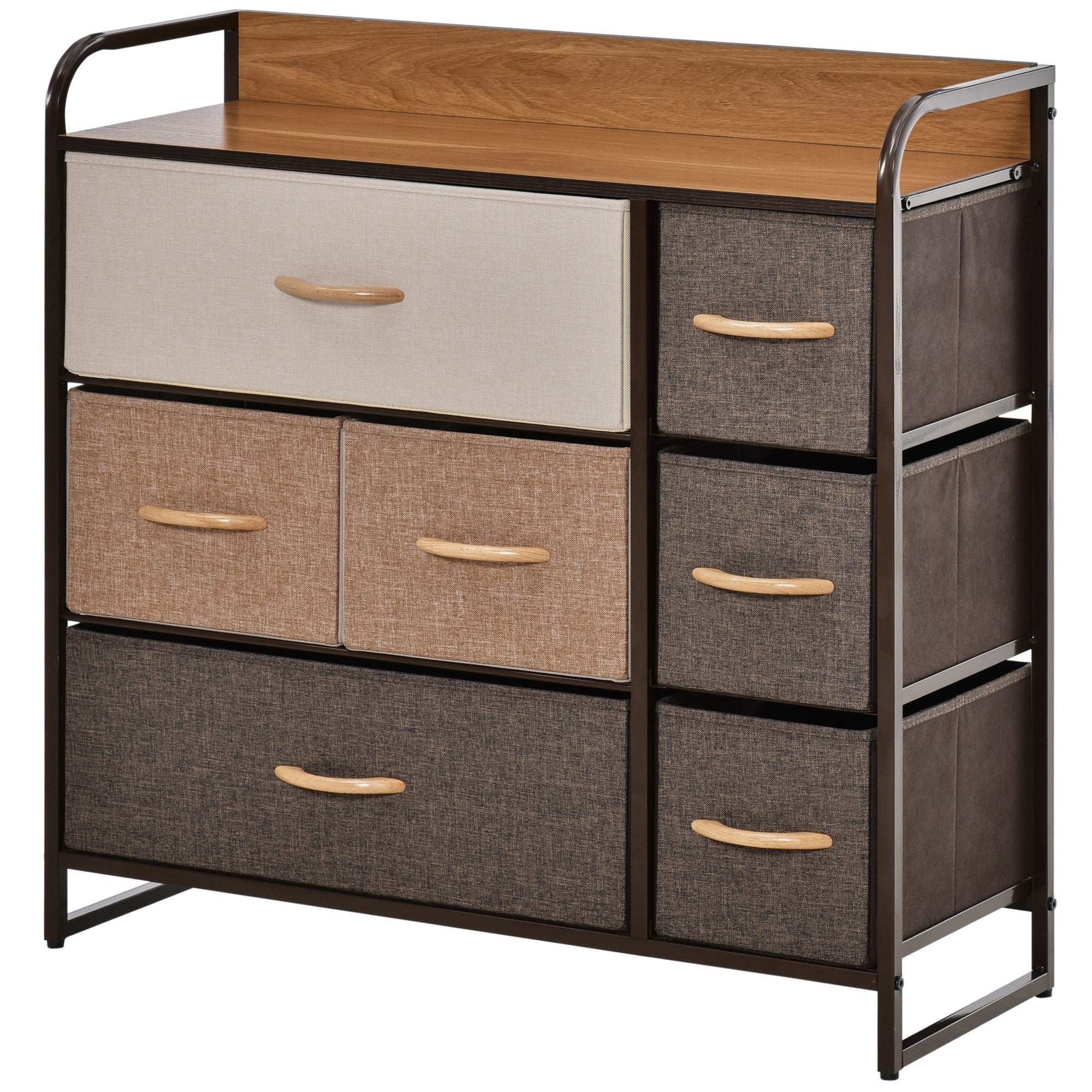 Fabric Dresser with 7 Foldable Drawers Wooden Top and Metal Frame for Bedroom Living Room 80x29x78.5 cm Multicolor