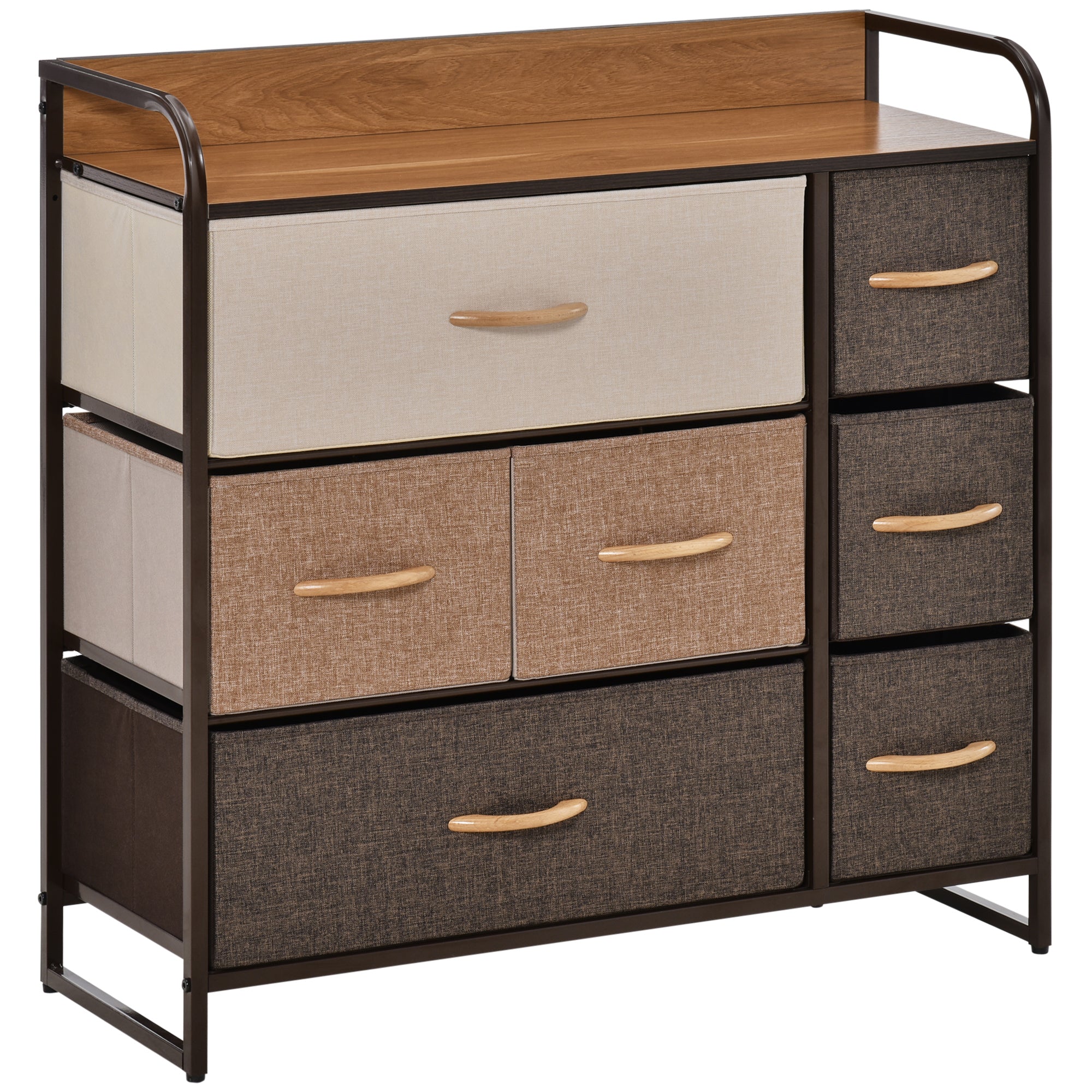 Fabric Dresser with 7 Foldable Drawers Wooden Top and Metal Frame for Bedroom Living Room 80x29x78.5 cm Multicolor