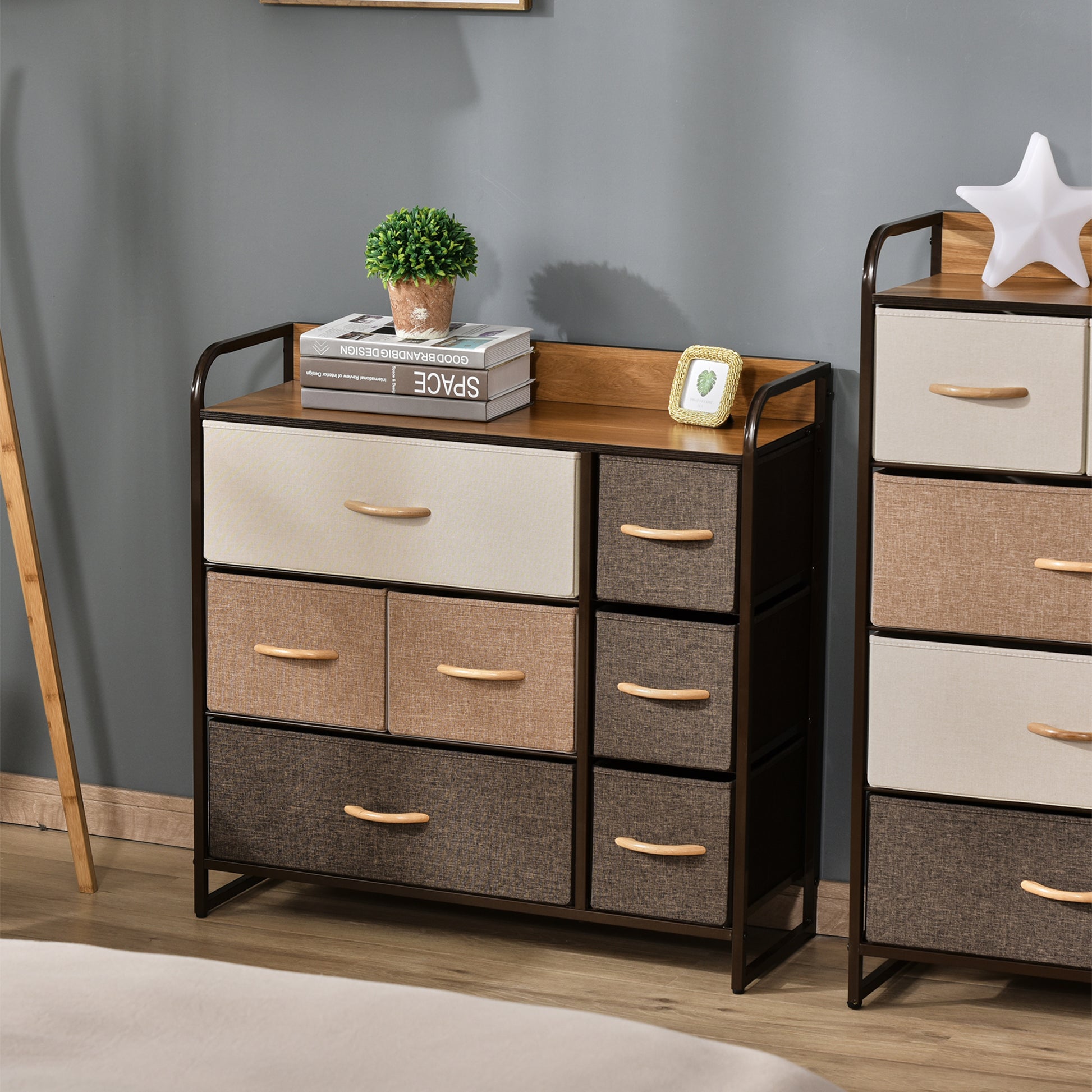 Fabric Dresser with 7 Foldable Drawers Wooden Top and Metal Frame for Bedroom Living Room 80x29x78.5 cm Multicolor