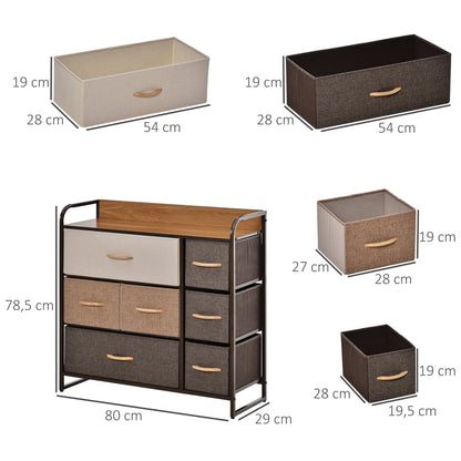 Fabric Dresser with 7 Foldable Drawers Wooden Top and Metal Frame for Bedroom Living Room 80x29x78.5 cm Multicolor