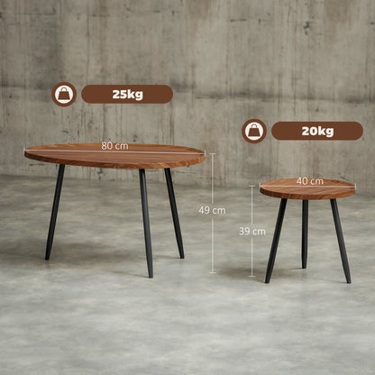 Set of 2 Stackable Side Tables Nesting Coffee Tables Modern Style with Metal Frame for Living Room Bedroom Office 80x55x49 cm and Ø40x39 cm Wood Effect and Black