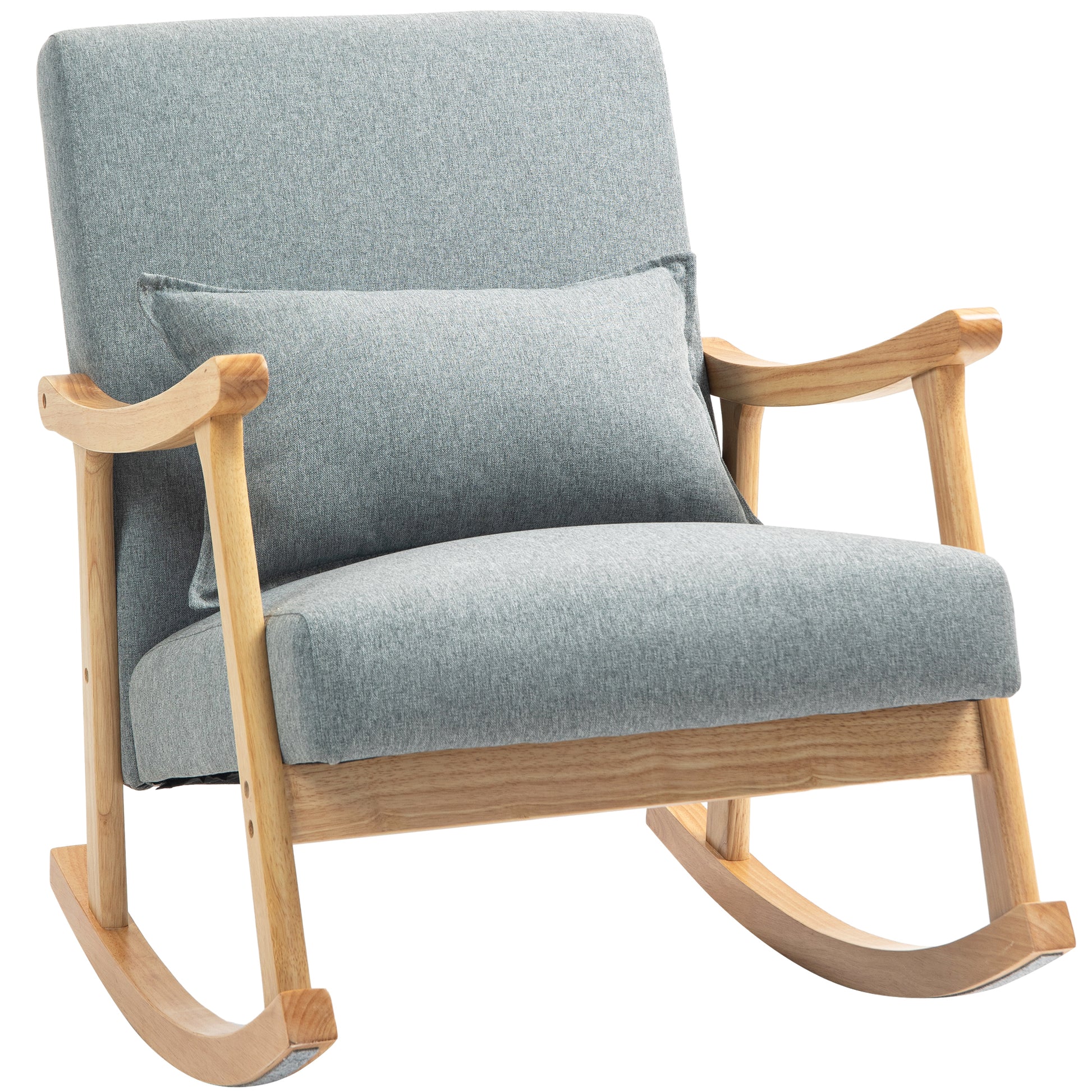 Modern Rocking Chair Nursing Rocking Chair with Lumbar Cushion Wide Backrest and Wooden Base Load 120 kg Relax Armchair for Living Room Bedroom Light Grey