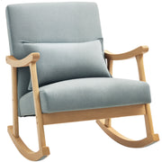 Modern Rocking Chair Nursing Rocking Chair with Lumbar Cushion Wide Backrest and Wooden Base Load 120 kg Relax Armchair for Living Room Bedroom Light Grey