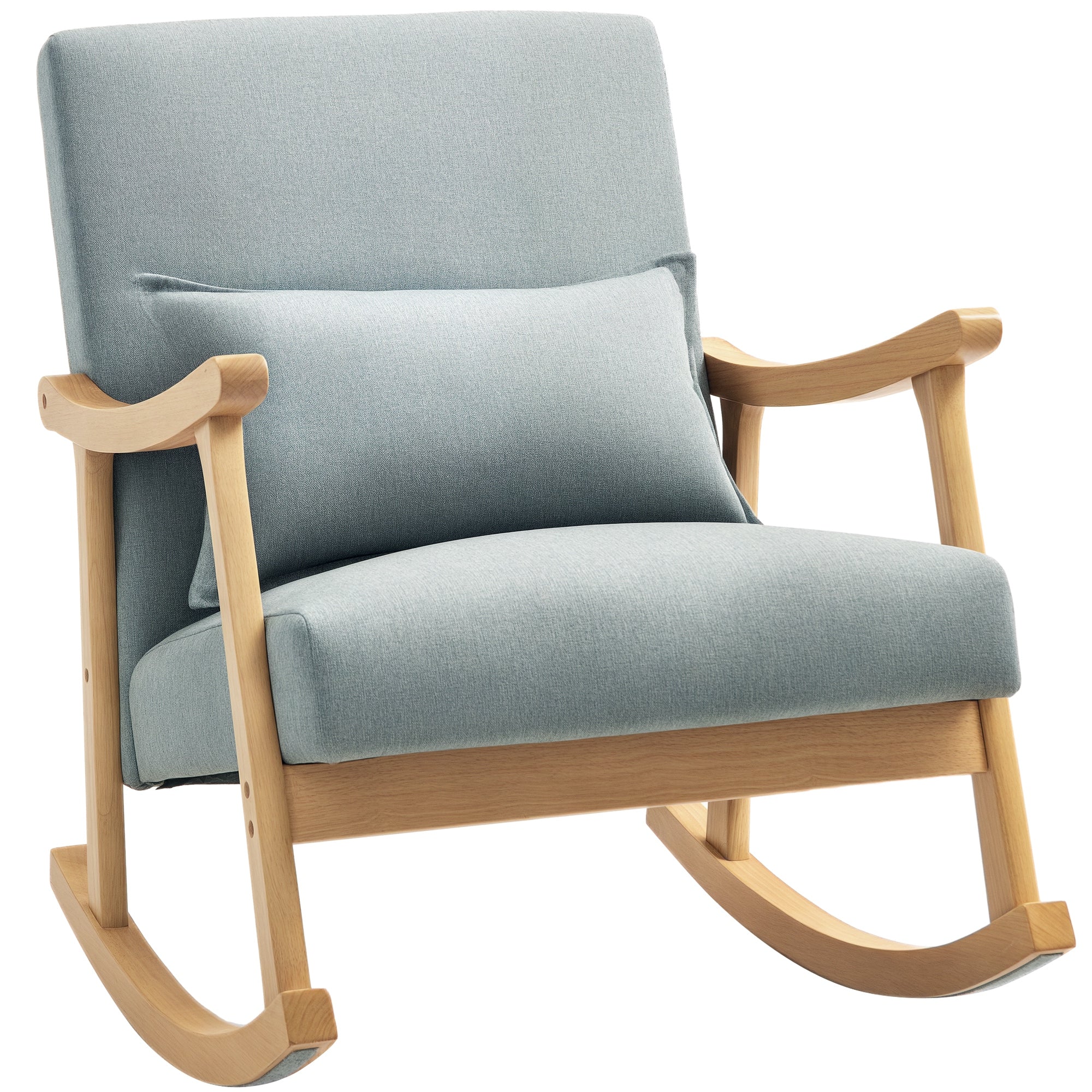 Modern Rocking Chair Nursing Rocking Chair with Lumbar Cushion Wide Backrest and Wooden Base Load 120 kg Relax Armchair for Living Room Bedroom Light Grey