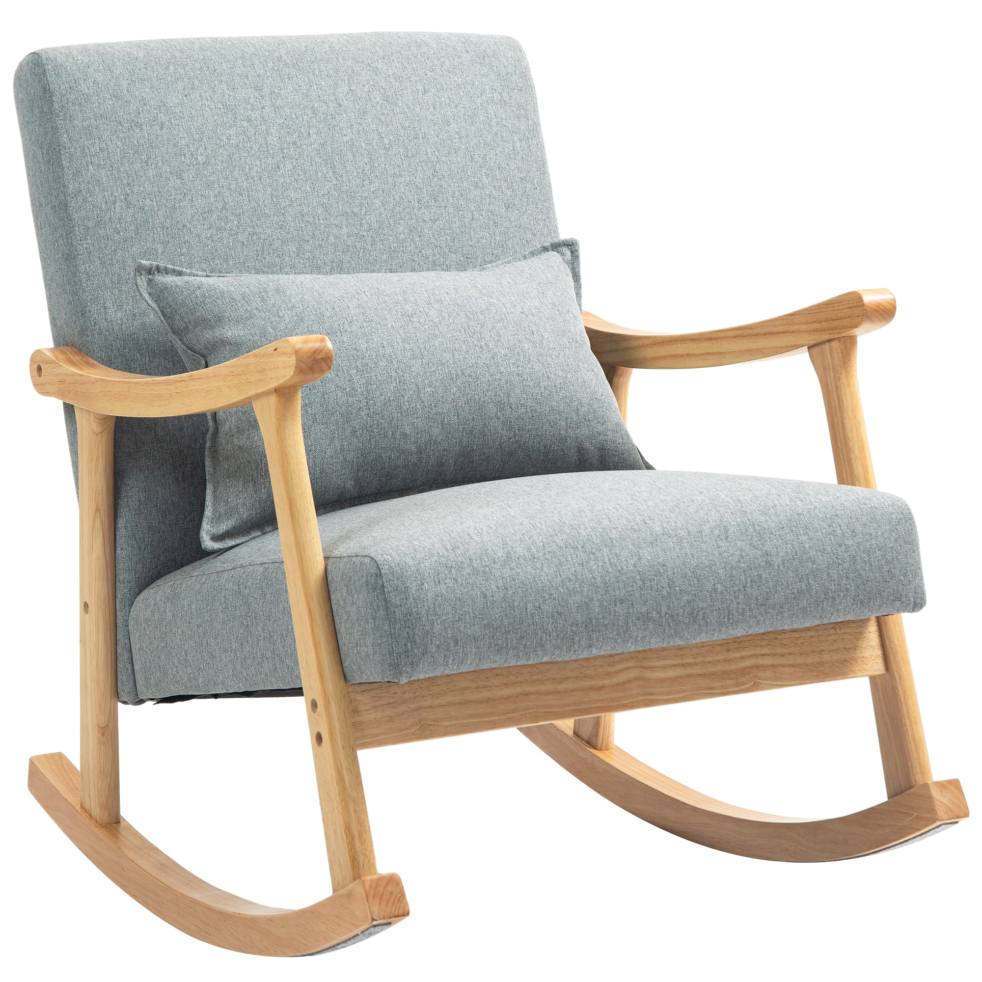 Modern Rocking Chair Nursing Rocking Chair with Lumbar Cushion Wide Backrest and Wooden Base Load 120 kg Relax Armchair for Living Room Bedroom Light Grey