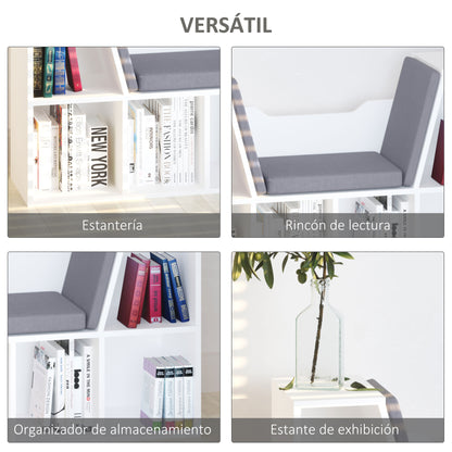 Bookcase with Seat 6 Cube Original Children's Bookcase Shoe Rack with Cushion Shelf with Bench Multi-Purpose 102x30x61cm