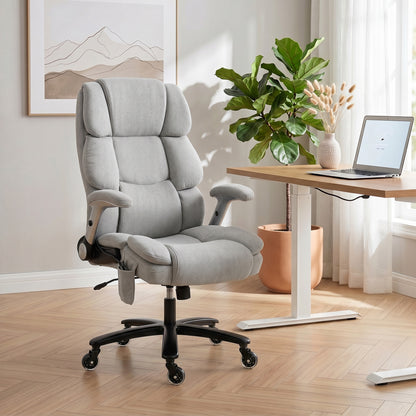 Office Chair — 397 lb Capacity, Inflatable Lumbar Support, Extra-Wide Executive Seat, Flip-Up Arms, Pocket Springs, Class-4 Gas Lift, Light Gray