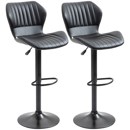 Set of 2 Bar Stools 360° Rotatable Bar Chairs Adjustable Height Bistro Stools with Backrest Swivel Chairs for Bar Counter Kitchen and Dining Room Modern Design Faux Leather Black 48.5 x 55.5 x 90-110 cm