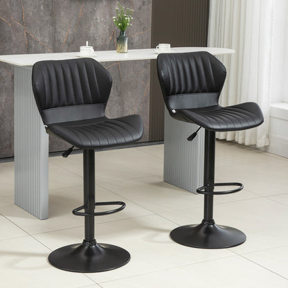 Set of 2 Bar Stools 360° Rotatable Bar Chairs Adjustable Height Bistro Stools with Backrest Swivel Chairs for Bar Counter Kitchen and Dining Room Modern Design Faux Leather Black 48.5 x 55.5 x 90-110 cm