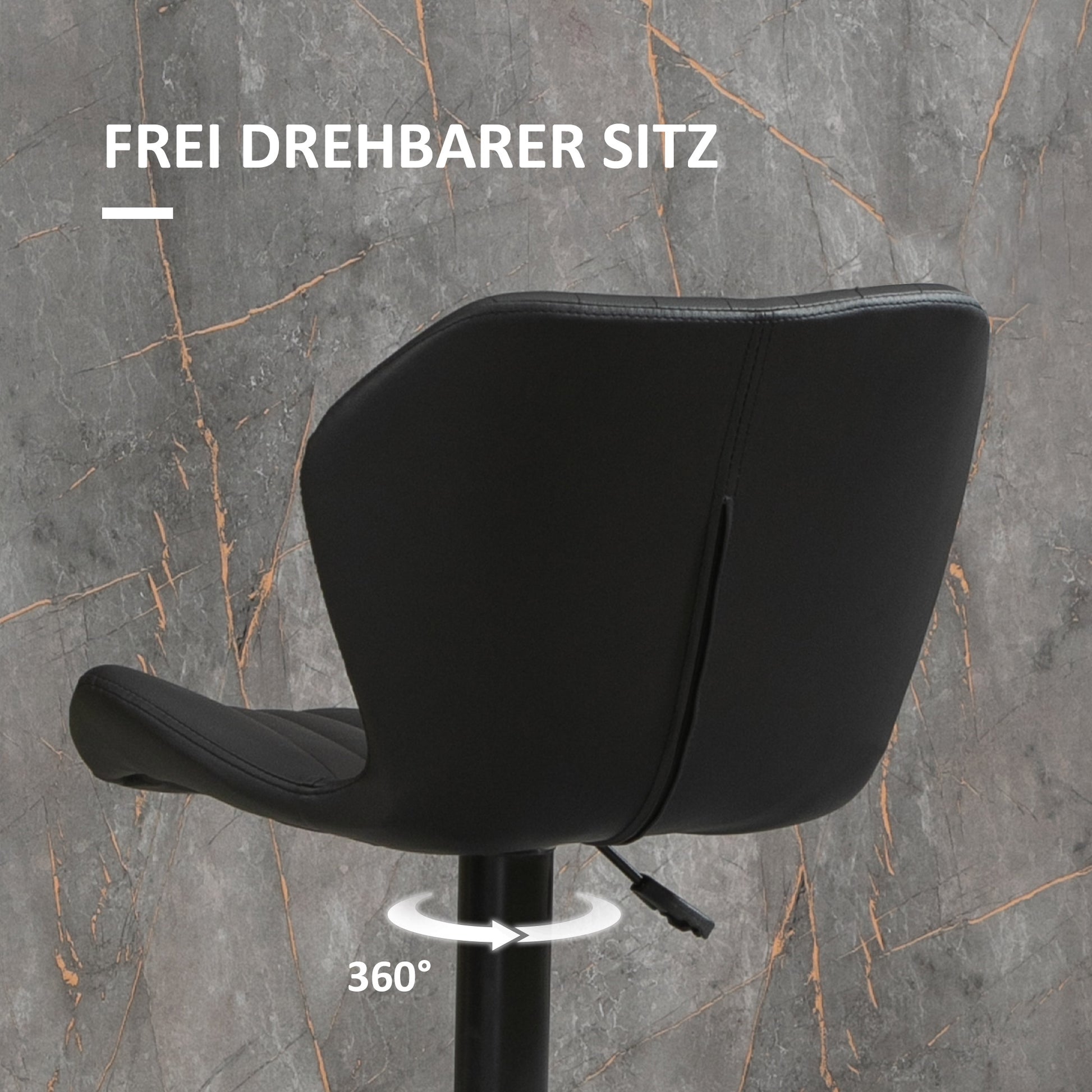 Set of 2 Bar Stools 360° Rotatable Bar Chairs Adjustable Height Bistro Stools with Backrest Swivel Chairs for Bar Counter Kitchen and Dining Room Modern Design Faux Leather Black 48.5 x 55.5 x 90-110 cm