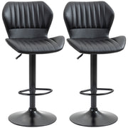 Set of 2 Bar Stools 360° Rotatable Bar Chairs Adjustable Height Bistro Stools with Backrest Swivel Chairs for Bar Counter Kitchen and Dining Room Modern Design Faux Leather Black 48.5 x 55.5 x 90-110 cm