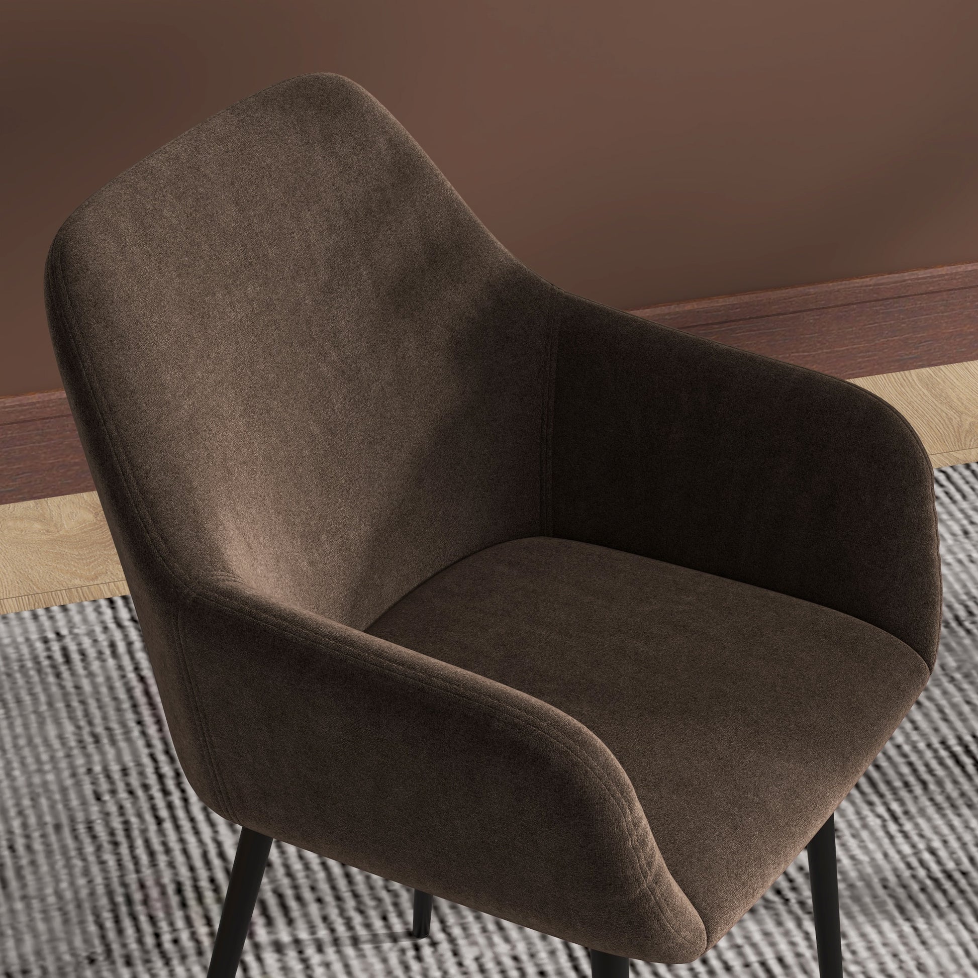 Set of 2 Upholstered Nordic Style Dining Chairs, Fabric Kitchen Chairs, Armchair with Armrests and Steel Legs for Living Room, 54x57x80 cm, Brown