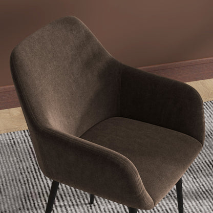 Set of 2 Upholstered Nordic Style Dining Chairs, Fabric Kitchen Chairs, Armchair with Armrests and Steel Legs for Living Room, 54x57x80 cm, Brown