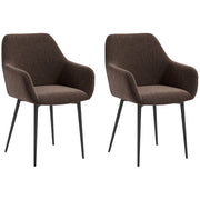 Set of 2 Upholstered Nordic Style Dining Chairs, Fabric Kitchen Chairs, Armchair with Armrests and Steel Legs for Living Room, 54x57x80 cm, Brown