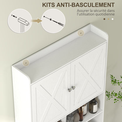 Over-The-Toilet Cabinet Bathroom Storage Toilet WC Cabinet with Barn Door, Adjustable Shelf, Open Compartments, and Toilet Paper Holder, 81.5x19.6x172cm, White