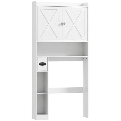 Over-The-Toilet Cabinet Bathroom Storage Toilet WC Cabinet with Barn Door, Adjustable Shelf, Open Compartments, and Toilet Paper Holder, 81.5x19.6x172cm, White