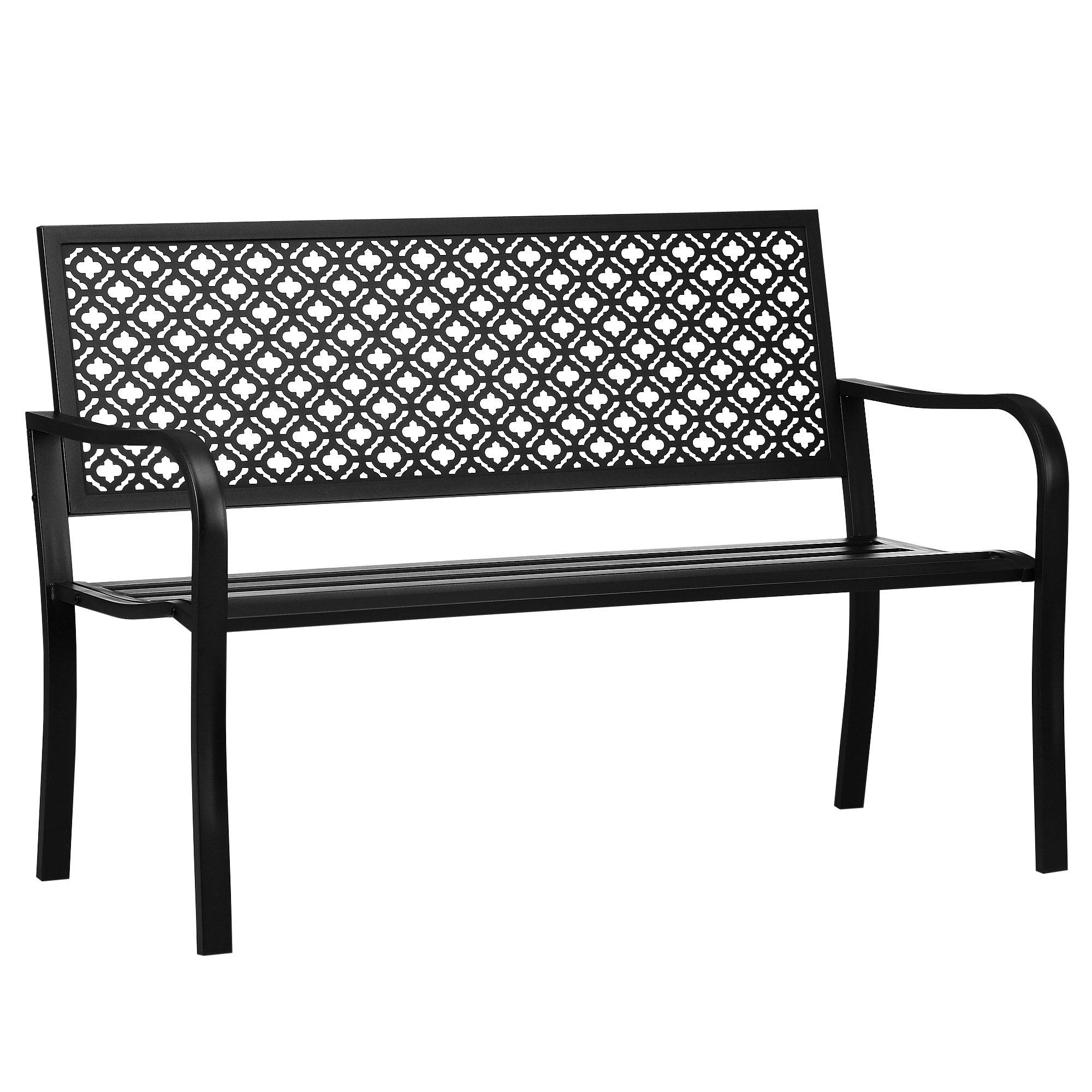 Steel Garden Bench, 2-Seater Park Bench with Backrest & Armrest, Bench with Flower Pattern, for Garden, Balcony, max. 240 kg, Black, 127 x 63 x 83 cm