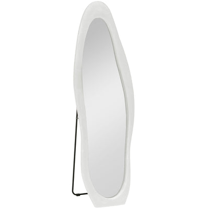 Full-Length Mirror, 160 x 50 cm Irregular Wavy Floor Mirror with Velvety Frame Cover, Large Wall Mirror, Dressing Mirror for Living Room, Bedroom, Wardrobe, Hallway, White